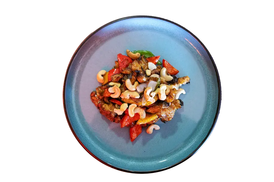 Poulet Pané Caramélisé Aux Noix de Cajoux